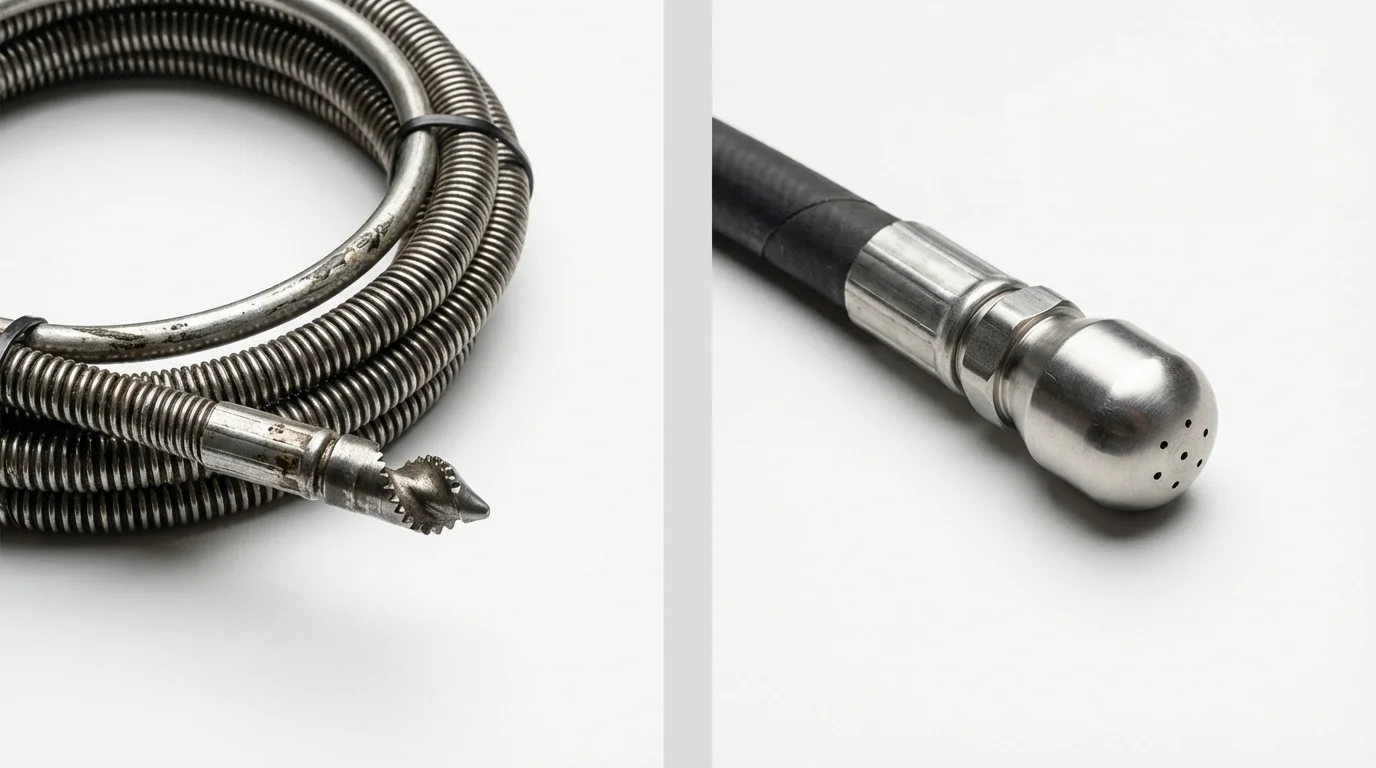 Drain snake cable and hydro jetting nozzle used for drain cleaning in Mansfield, LA