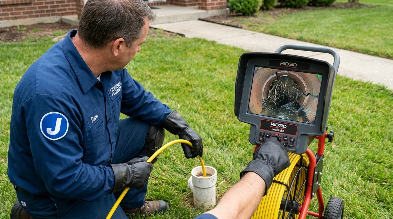 Sewer camera inspection being performed by Johns Plumbing LLC in Mansfield