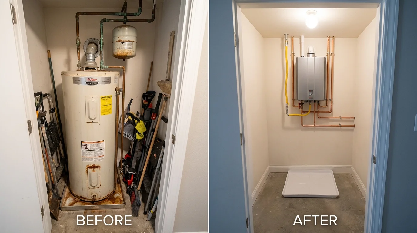 Tank water heater versus wall-mounted tankless unit comparison for Mansfield, LA homeowners